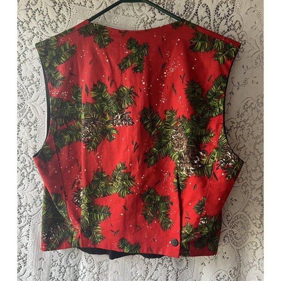 Red & Black Christmas Vest Reversible Pine Tree Snow Holiday Ugly Handmade - Picture 3 of 4